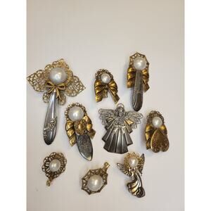 Bundle Of Hand Made Spoon Pendants With Filigree Faux Pearls